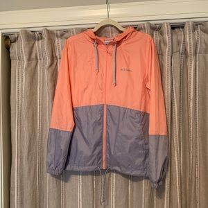Columbia rain jacket, coral/gray, EUC, M